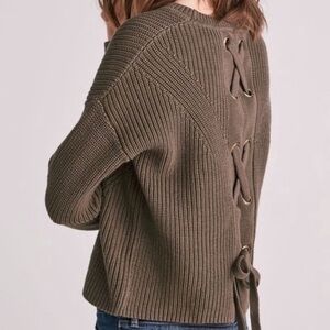 Lucky Brand Pullover Knit Olive Green Lace Back Tie Sweater Medium